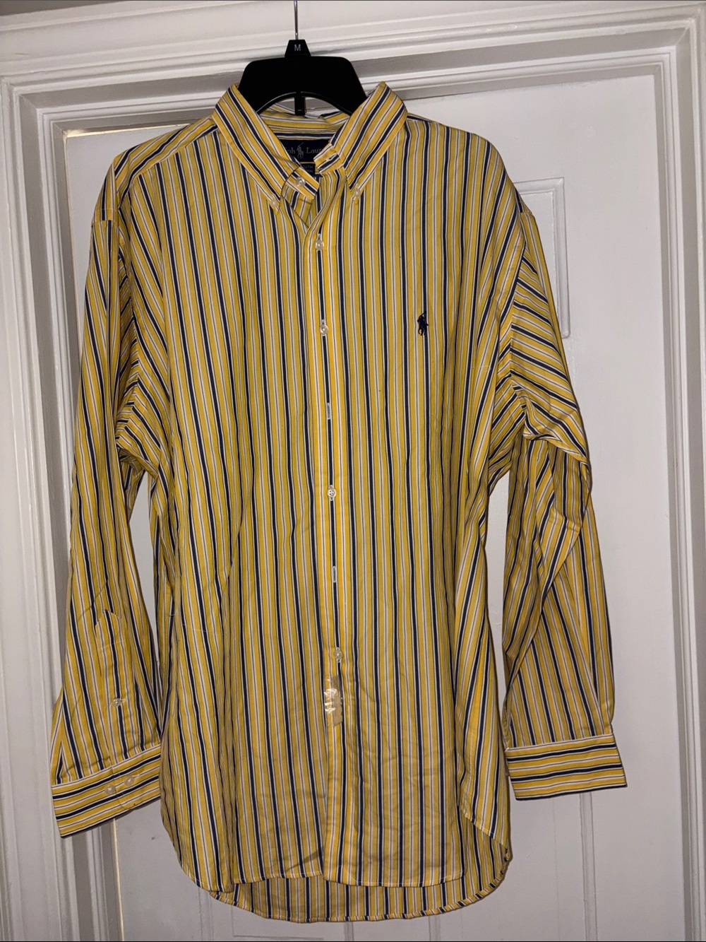 Ralph Lauren Yellow Striped Button-Down Shirt with Navy Accents